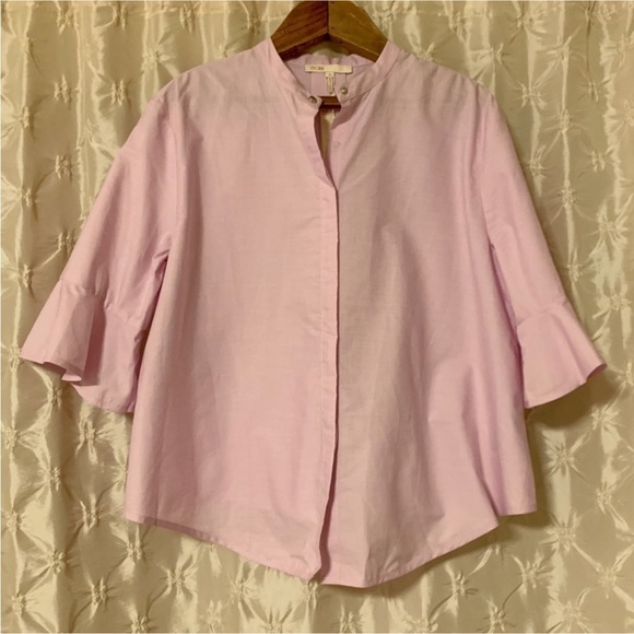 MAJE Charly Flared Bell Cuff Poplin Shirt Relaxed Fit Blouse Rose Pink - Picture 1 of 15